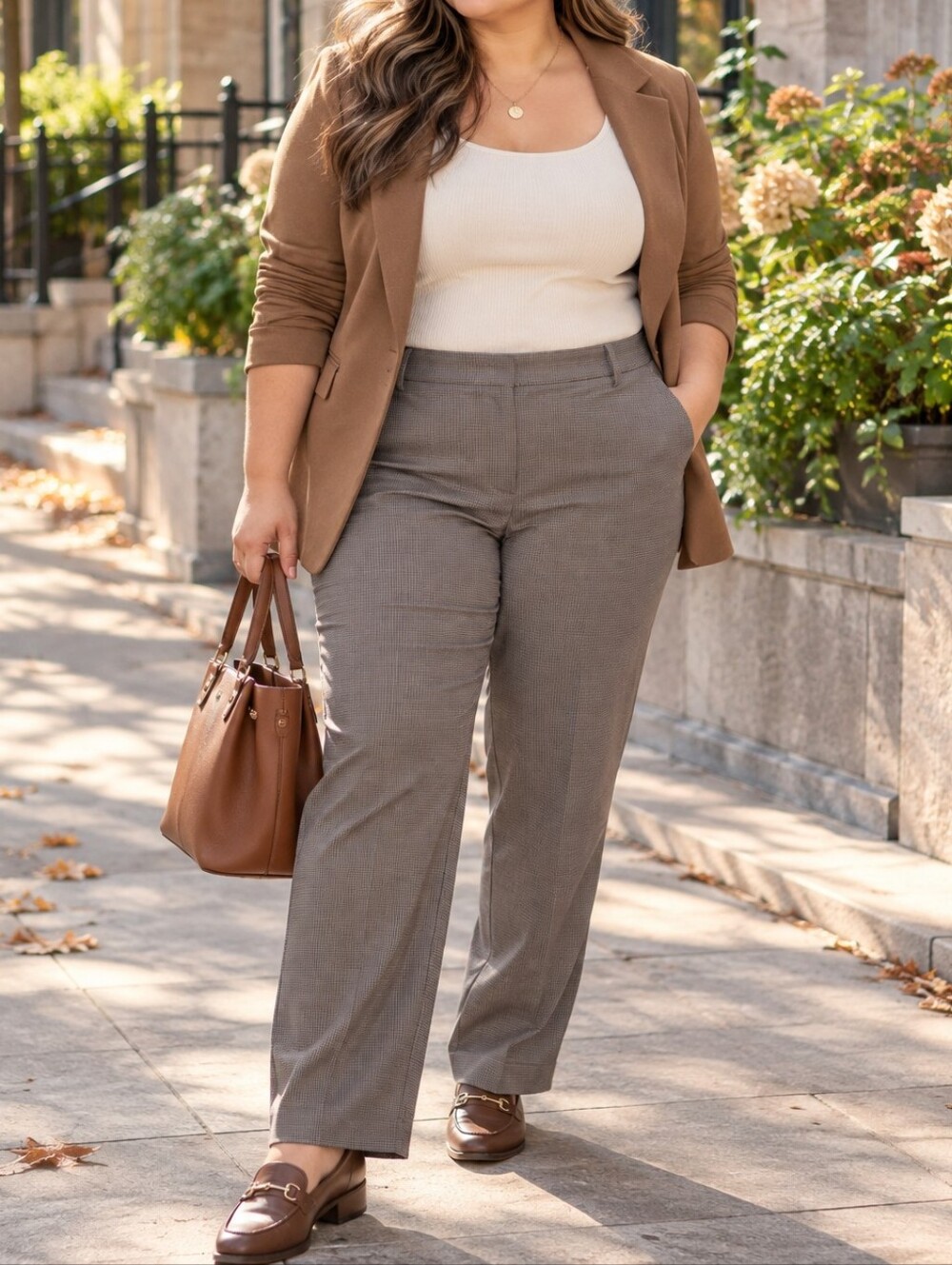Reitmans Plus Size Taupe Micro Check Straight Leg Dress Pants Trousers Career